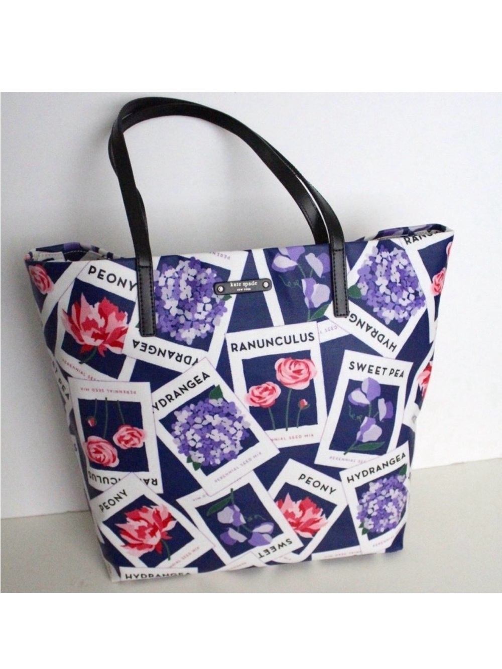 Kate Spade Floral Seed Packet Botanical Tote Garden Print Shopper Bag EUC